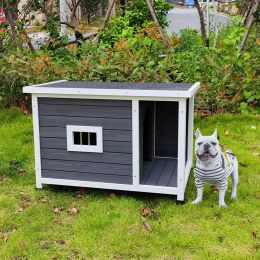 Outdoor Puppy Dog Kennel ; Waterproof Dog Cage; Wooden Dog House with Porch Deck