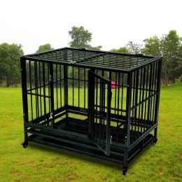 42&quot; Heavy Duty Dog Cage Crate Kennel Metal Pet Playpen Portable with Tray Black