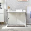 34&quot; Length Elegant Wooden Structure White Dog Cage Crate; End Table with movable salver; Decorative Dog House Cage Indoor Use; Furniture style; w