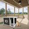 Outdoor Puppy Dog Kennel ; Waterproof Dog Cage; Wooden Dog House with Porch Deck