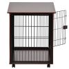 39' Length Furniture Style Pet Dog Crate Cage End Table with Wooden Structure and Iron Wire and Lockable Caters, Medium and Large Dog House Indoor Use