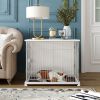 34&quot; Length Elegant Wooden Structure White Dog Cage Crate; End Table with movable salver; Decorative Dog House Cage Indoor Use; Furniture style; w
