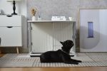 34&quot; Length Elegant Wooden Structure White Dog Cage Crate; End Table with movable salver; Decorative Dog House Cage Indoor Use; Furniture style; w