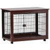39&rdquo; Length Furniture Style Pet Dog Crate Cage End Table with Wooden Structure and Iron Wire and Lockable Caters; Medium and Large Dog House Indo