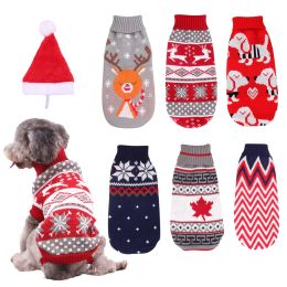 Christmas reindeer maple leaf snowflake festival pet clothes high neck knitting sweater dog cat clothing winter coat (Color: Gray maple leaf, size: No. 12-L)
