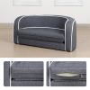 30" Brown Round Pet Sofa, Dog sofa, Dog bed, Cat Bed, Cat Sofa, with Wooden Structure and Linen Goods White Roller Lines on the Edges Curved Appearanc