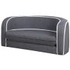 30" Brown Round Pet Sofa, Dog sofa, Dog bed, Cat Bed, Cat Sofa, with Wooden Structure and Linen Goods White Roller Lines on the Edges Curved Appearanc