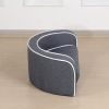 30" Brown Round Pet Sofa, Dog sofa, Dog bed, Cat Bed, Cat Sofa, with Wooden Structure and Linen Goods White Roller Lines on the Edges Curved Appearanc