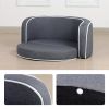 30" Brown Round Pet Sofa, Dog sofa, Dog bed, Cat Bed, Cat Sofa, with Wooden Structure and Linen Goods White Roller Lines on the Edges Curved Appearanc